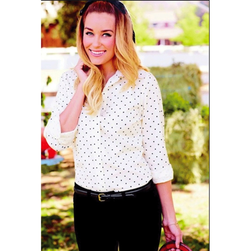 Lauren Conrad Black & White Polka Dot Button Down